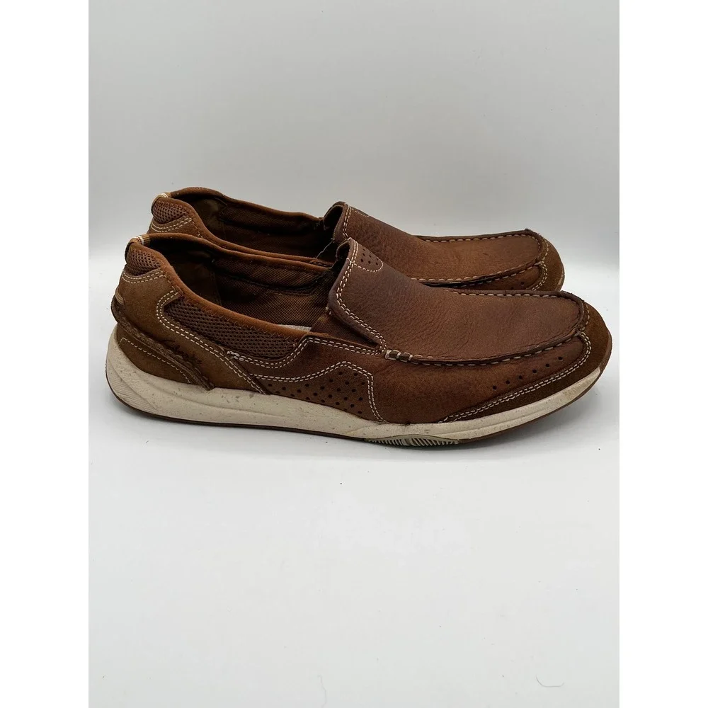 Clarks Men Brown Leather Slip On Loafers Ortholite Cushion Soft Sz 10.5W